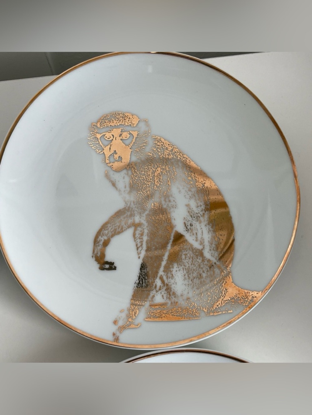 Z Gallerie Safari Animal Print Porcelain Dinner Plates Set of 4 White Gold 7.5” - Picture 2 of 8